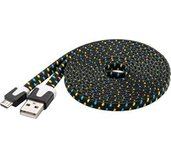 PremiumCord Kabel micro USB 2.0, A-B 2m, plochý textilní kabel, černo-modro-žlutý foto