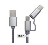 iGET G2V1 - USB kabel Micro USB/ USB - C dlouhý pro veškeré mobilní telefony, včetně odolných foto