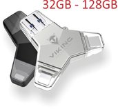 VIKING USB FLASH DISK 3.0 4v1 64GB, S KONCOVKOU APPLE LIGHTNING, USB-C, MICRO USB, USB3.0, černá foto