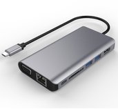 PremiumCord Převodník USB3.1 typ C na HDMI+VGA+RJ45+2xUSB3.0+SD card +3,5mm+PD charge foto