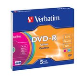 VERBATIM DVD-R 4,7 GB (120min) 16x colour slim box, 5ks/pack foto
