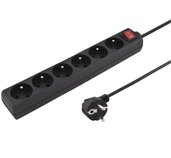 Prodlužovací přívod 230V 3m 6 zásuvek, vyp, černý foto