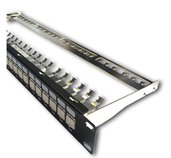DATACOM Patch panel 19” STP 24 port CAT6A 1U černý, vyvaz.lišta, beznástrojový foto