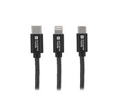 Natec vícekonektorový kabel 3v1 USB Micro + Lightning + USB-C, textilní opletení, 1m foto