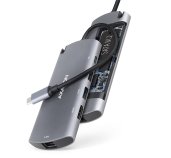 AXAGON HMC-6M2, USB 3.2 Gen 1 hub, 2x USB-A, HDMI, RJ-45 GLAN, SATA M.2, PD 100W, kabel USB-C 18cm foto