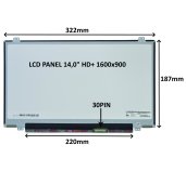 LCD PANEL 14,0” HD+ 1600x900 30PIN MATNÝ / ÚCHYTY NAHOŘE A DOLE foto