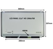 LCD PANEL 15,6” HD 1366x768 40PIN MATNÝ / ÚCHYTY NAHOŘE A DOLE foto