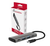 AXAGON HMC-4G2, USB-C 3.2 Gen 2 10 Gb/s hub, porty 2x USB-A + 2x USB-C, kabel USB-C 13cm foto