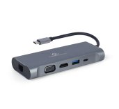 Gembird USB-C 7v1 multiport USB 3.0 + HDMI + VGA + PD + čtečka karet + stereo audio foto