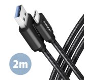 AXAGON BUCM3-AM20AB, SPEED kabel USB-C <-> USB-A, 2m, USB 3.2 Gen 1, 3A, ALU, oplet, černý foto