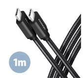 AXAGON BUCM3-CM10AB, SPEED kabel USB-C <-> USB-C, 1m, USB 3.2 Gen 1, PD 60W 3A, ALU, oplet, černý foto