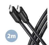 AXAGON BUCM3-CM20AB, SPEED kabel USB-C <-> USB-C, 2m, USB 3.2 Gen 1, PD 60W 3A, ALU, oplet, černý foto