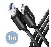 AXAGON BUMM3-AM10AB, SPEED kabel Micro-B USB <-> USB-A, 1m, USB 3.2 GEN 1, 3A, ALU, tpe, černý foto