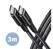 AXAGON BUCM-CM30AB, HQ kabel USB-C <-> USB-C, 3m, USB 2.0, PD 60W 3A, ALU, oplet, černý foto