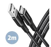AXAGON BUCM-AM20AB, HQ kabel USB-C <-> USB-A, 2m, USB 2.0, 3A, ALU, oplet, černý foto