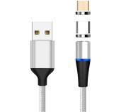 PremiumCord Magnetický micro USB a USB-C nabíjecí a datový kabel 1m, stříbrný foto