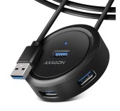 AXAGON HUE-P1AL, 4x USB 3.2 Gen 1 ROUND hub, micro USB nap. konektor, kabel USB-A 1.2m foto