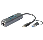 D-Link USB-C/USB to Gigabit Ethernet Adapter with 3 USB 3.0 Ports foto