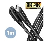 AXAGON BUCM32-CF10AB prodlužovací kabel USB-C (M) <-> USB-C (F), 1m, USB 20Gbps, PD 240W, ALU, oplet foto