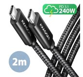 AXAGON BUCM2-CM20AB, CHARGE kabel USB-C <-> USB-C, 2m, Hi-Speed USB, PD 240W 5A, ALU, oplet, černý foto