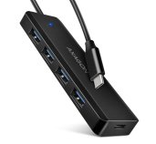 AXAGON HUE-C1C, 4x USB 5Gbps TRAVEL hub, USB-C napájecí konektor, kabel USB-C 19cm foto
