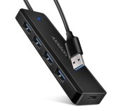 AXAGON HUE-C1A, 4x USB 5Gbps TRAVEL hub, USB-C napájecí konektor, kabel USB-A 19cm foto