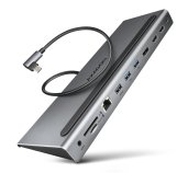 AXAGON HMC-4KX3 USB 5Gbps hub, 3x USB-A, 2x HDMI, DP, RJ-45, SD/microSD, audio, PD 100W, kabel 40cm foto
