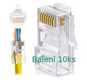 Konektor UTP RJ45EZ, Cat5e drát, licna RJ45/5SLD, průchozí síťový konektor 10ks foto