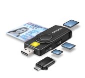 AXAGON CRE-SMP2A, USB-A + USB-C PocketReader 4-slot čtečka Smart card (eObčanka) + SD/microSD/SIM foto