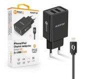 ALIGATOR Chytrá síťová nabíječka 2,4A, 2xUSB, smart IC, černá, USB kabel pro iPhone/iPad foto