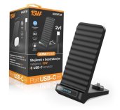 Aligator Stojánek s bezdrátovým nabíjením 15W a USB-C konektorem, 2v1, černý foto