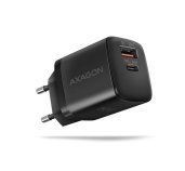 AXAGON ACU-PQ30 Sil nabíječka do sítě 30W, 2x port (USB-A + USB-C), PD3.0/PPS/QC4+/AFC/Apple, černá foto