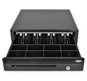 Pokladní zásuvka C420D - s kabelem, kovové držáky, 9-24V, černá foto