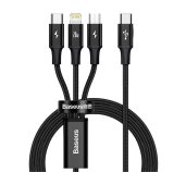 Baseus datový kabel USB-C Rapid Series 3v1 microUSB+Lightning+USB-C 1,5m PD 20W černý foto