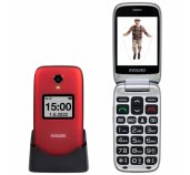 EVOLVEO EasyPhone FS, vyklápěcí mobilní telefon 2.8” pro seniory s nabíjecím stojánkem (červená barv foto