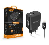 Chytrá síťová nabíječka ALIGATOR Power Delivery 20W, USB-C kabel pro iPhone/iPad, černá foto
