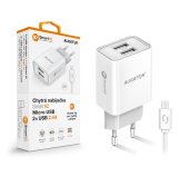 Chytrá síťová nabíječka ALIGATOR 2,4A, 2xUSB, smart IC, bílá, micro USB kabel foto