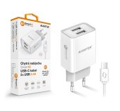 Chytrá síťová nabíječka ALIGATOR 2,4A, 2xUSB, smart IC, bílá, USB-C kabel foto