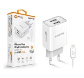 Chytrá síťová nabíječka ALIGATOR 2,4A, 2xUSB, smart IC, bílá, USB kabel pro iPhone/iPad foto