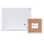 Magnetická tabule AVELI 60x45 cm, hliníkový rám+korková nástěnka 30x30 cm foto