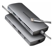 AXAGON HMC-8HLSA, USB 5Gbps hub, 3x USB-A, HDMI 4k/60Hz, RJ-45 GLAN, SD/microSD, audio, PD 100W foto
