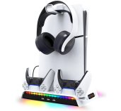 iPega P5S006 Multifunkční Nabíjecí RGB Stojan s Chlazením pro  PS5 Slim White foto