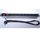 PremiumCord Panel napájecí 1U do 19” racku, 8x230V, přepěťová ochrana, 2m kabel, vypínač foto