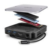 AXAGON HMC-UFO, USB 10Gbps hub, 2x USB-A, USB-C, HDMI 4k/60, RJ-45, M.2 slot, SD/mSD, audio, PD foto