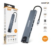 Aligator Dokovací stanice USB-C / Hub 8v1 (USB-C / 2xUSB / SD / MicroSD/ HDTV / RJ45) foto