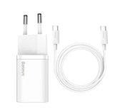 Baseus rychlonabíječka do sítě Super Si USB-C PD QC 25W (s kabelem USB-C na USB-C) bílá foto