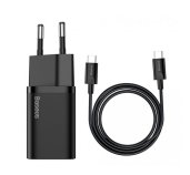 Baseus rychlonabíječka do sítě Super Si USB-C PD QC 25W (s kabelem USB-C na USB-C) černá foto