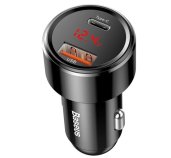 Baseus nabíječka do auta Magic USB-C PD, USB-A 45W s displejem černá foto