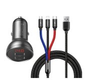 Baseus rychlonabíječka do auta 2xUSB 4,8A 24W s displejem + 3v1 kabel černá foto