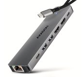 AXAGON HMC-7HX2, USB 5Gbps hub, 2x USB-A, USB-C, 2x HDMI 4k/60Hz, RJ-45 GLAN, PD 100W, kabel 15cm foto
